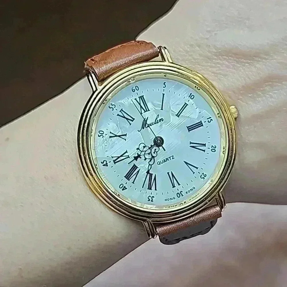 Moulin Mother of Pearl Oversize Round Watch with Woven Leather Speidel Band